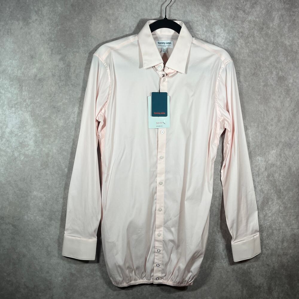 Tommy John Stay Tucked Dress Shirt Mens 15.5 32-33 Barely Pink Button Up NEW